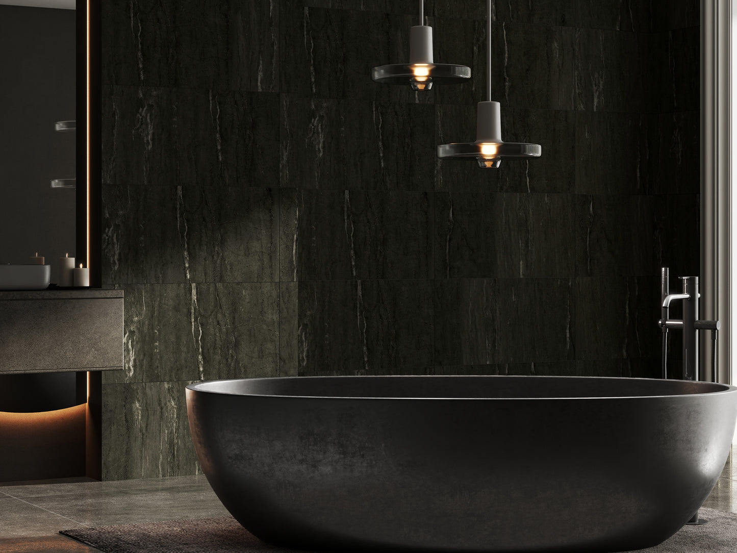 Panou SPC Premium StoneLine, Impermeabil si Ultra-Durabil, Finisaj mat, 900 x 450 x 4 mm (0.41 mp suprafata acoperita), culoare Gri Bazalt, Velvet Design