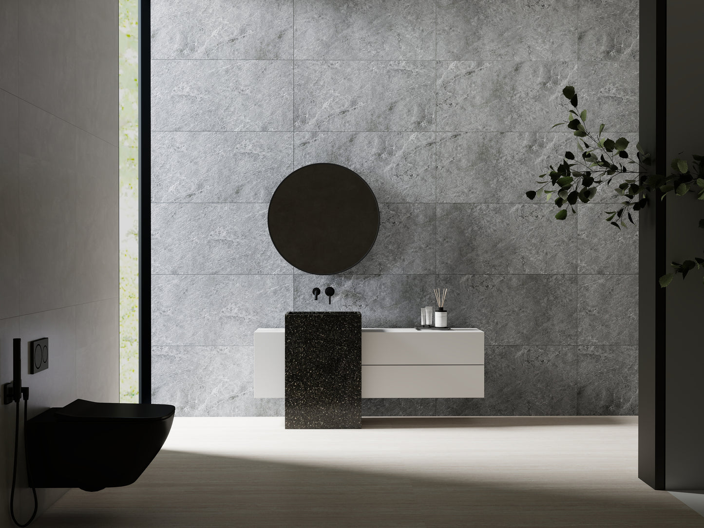 Panou SPC Premium StoneLine, Impermeabil si Ultra-Durabil, Finisaj mat, 900 x 450 x 4 mm (0.41 mp suprafata acoperita), culoare Gri Pietra, Velvet Design