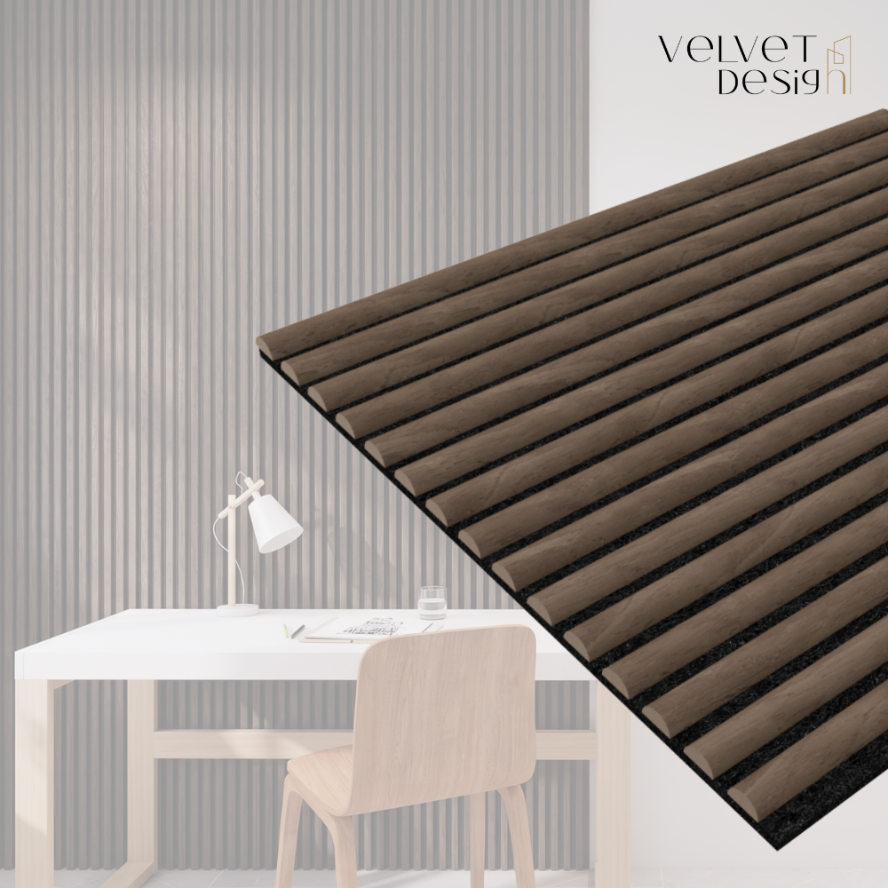Riflaj decorativ ArcoLine, panou acustic din lamele rotunjite MDF cu furnir natural si baza fetru PET, culoare Wenge Royal, 2400 x 600 x 21 mm, 1.44 mp suprafata acoperita, atenuare zgomot 80% (NRC 0.8), Velvet Design
