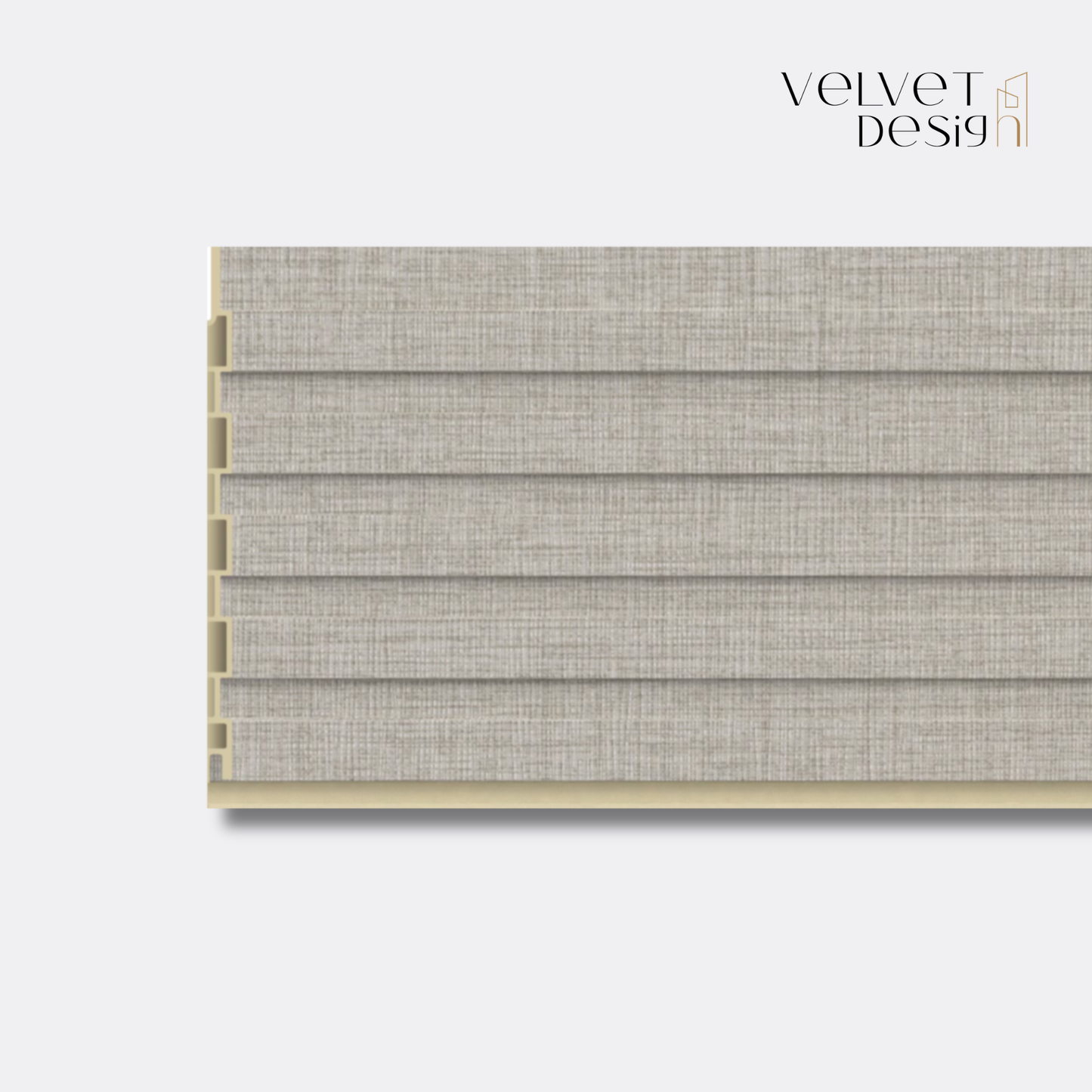 Panou decorativ din PVC (Policlorura de Vinil), Usor, Durabil, Rezistent la Umiditate, Mucegai si Uzura, Culoare Gri Taupe cu textura textila de in, 2.85 x 0.17 m, grosime 9 mm, VelvetDesign