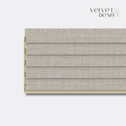 Panou decorativ din PVC (Policlorura de Vinil), Usor, Durabil, Rezistent la Umiditate, Mucegai si Uzura, Culoare Gri Taupe cu textura textila de in, 2.85 x 0.17 m, grosime 9 mm, VelvetDesign