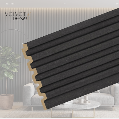 Panou decorativ din PS (Polimer Solid de Inalta Densitate), Durabil, Rezistent la Umiditate, Mucegai si Impact, Culoare Gri Carbune, 2.85 x 0.12 m, grosime 12 mm, VelvetDesign