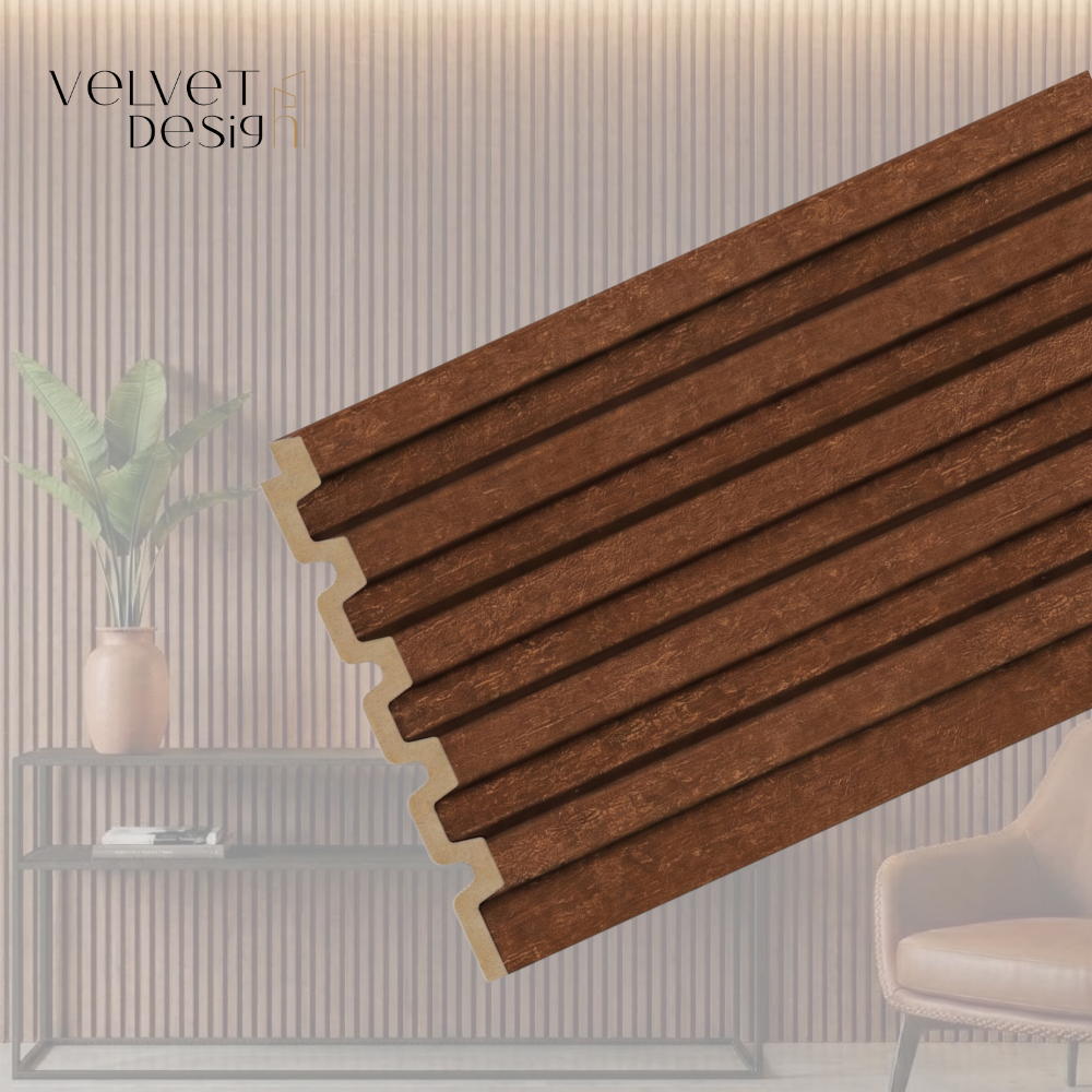 Panou decorativ din PS (Polimer Solid de Inalta Densitate), Durabil, Rezistent la Umiditate, Mucegai si Impact, Culoare Maro cu insertii aurii, 2.85 x 0.12 m, grosime 12 mm, VelvetDesign