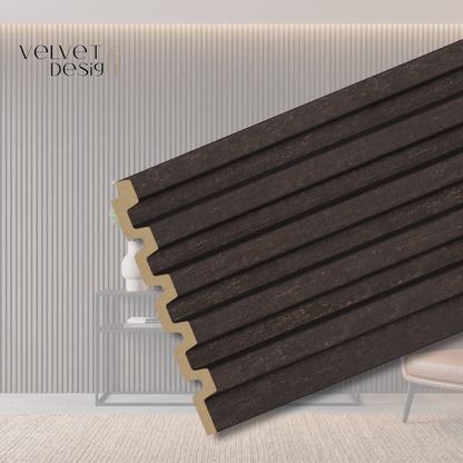 Panou decorativ din PS (Polimer Solid de Inalta Densitate), Durabil, Rezistent la Umiditate, Mucegai si Impact, Culoare Maro Castaniu cu insertii aurii, 2.85 x 0.12 m, grosime 12 mm, VelvetDesign
