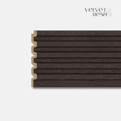 Panou decorativ din PS (Polimer Solid de Inalta Densitate), Durabil, Rezistent la Umiditate, Mucegai si Impact, Culoare Maro Castaniu cu insertii aurii, 2.85 x 0.12 m, grosime 12 mm, VelvetDesign