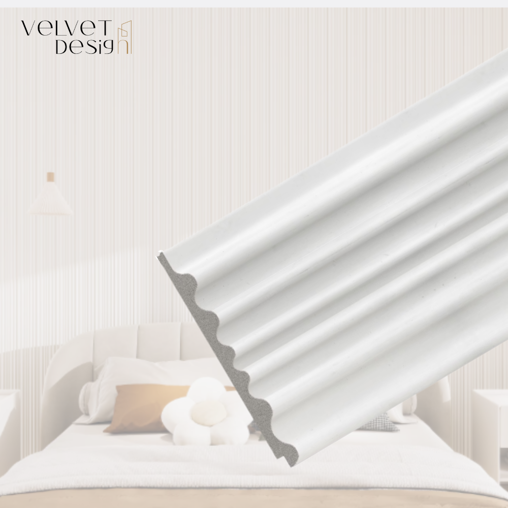 Panou decorativ din PS (Polimer Solid de Inalta Densitate), Durabil, Rezistent la Umiditate, Mucegai si Impact, Culoare Alb, 2.85 x 0.12 m, grosime 12 mm, VelvetDesign