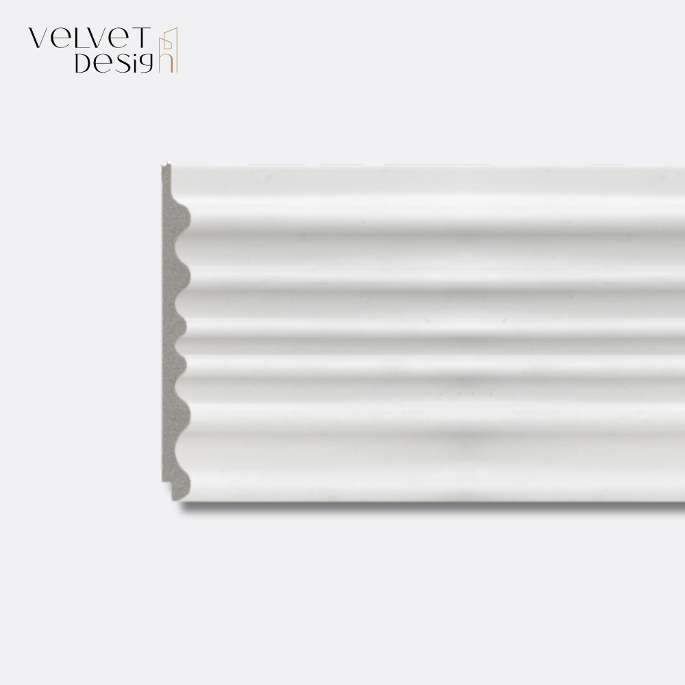 Panou decorativ din PS (Polimer Solid de Inalta Densitate), Durabil, Rezistent la Umiditate, Mucegai si Impact, Culoare Alb, 2.85 x 0.12 m, grosime 12 mm, VelvetDesign