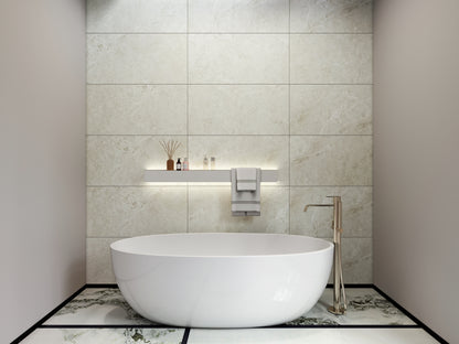 Panou SPC Premium StoneLine, Impermeabil si Ultra-Durabil, Finisaj mat, 900 x 450 x 4 mm (0.41 mp suprafata acoperita), culoare Bej Marmura, Velvet Design