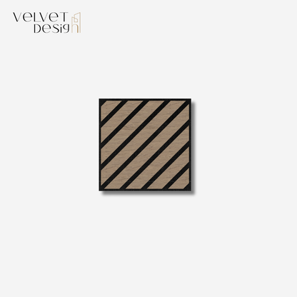 Riflaj decorativ modular Top Line, panou acustic din lamele MDF cu furnir natural si fetru PET, efect 3D, culoare Nuc Satinat, 300 x 300 x 18 mm, atenuare zgomot 80% (NRC 0.8), Velvet Design