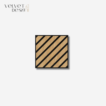 Riflaj decorativ modular Top Line, panou acustic din lamele MDF cu furnir natural si fetru PET, efect 3D, culoare Stejar Natural, 300 x 300 x 18 mm, atenuare zgomot 80% (NRC 0.8), Velvet Design