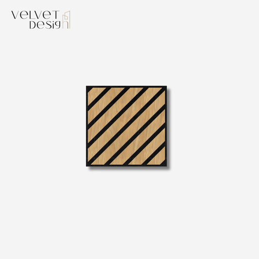 Set 12 produse - Riflaj decorativ modular Top Line, panou acustic din lamele MDF cu furnir natural si fetru PET, efect 3D, culoare Stejar Natural, 300 x 300 x 18 mm, atenuare zgomot 80% (NRC 0.8), Velvet Design