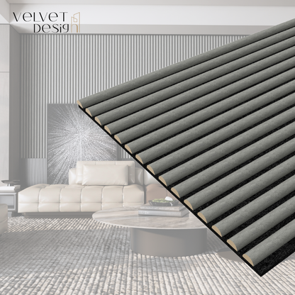Riflaj decorativ ArcoLine, panou acustic din lamele rotunjite MDF cu furnir natural si baza fetru PET, culoare Gri Nordic, 2400 x 600 x 21 mm, 1.44 mp suprafata acoperita, atenuare zgomot 80% (NRC 0.8), Velvet Design