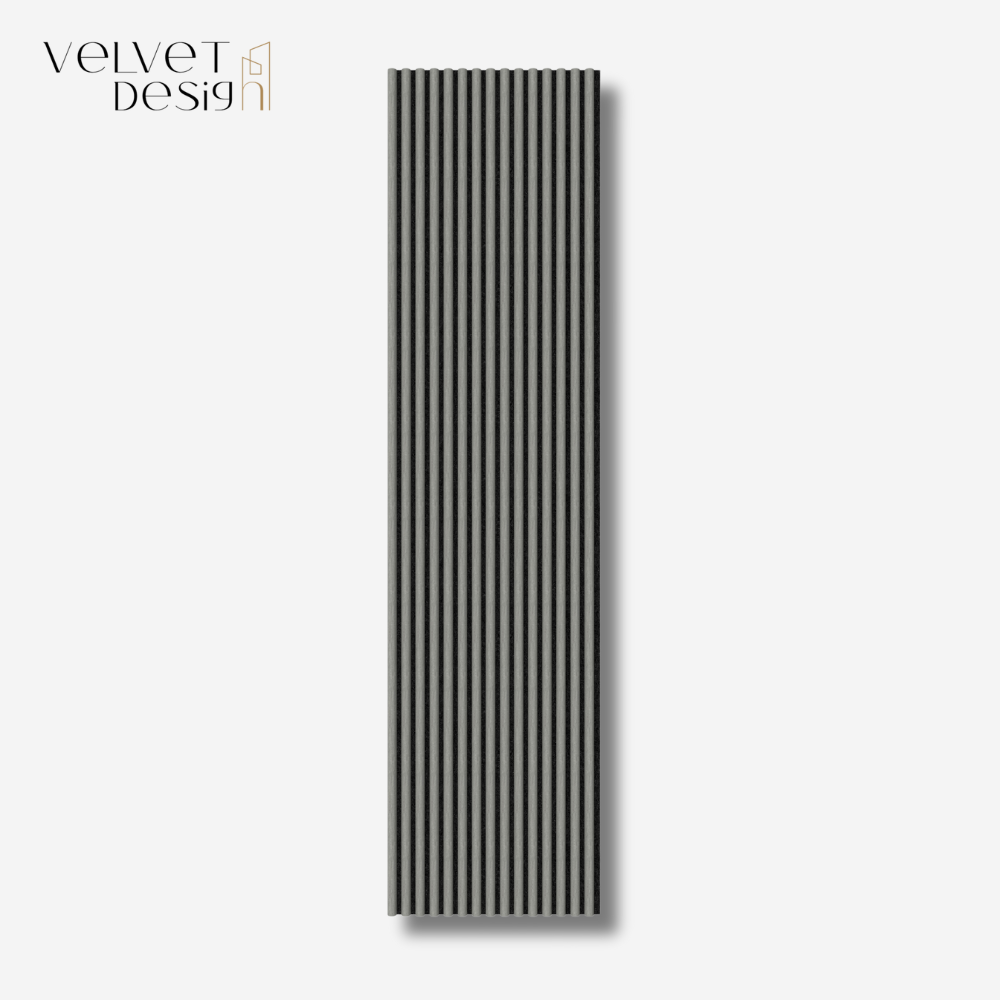 Riflaj decorativ ArcoLine, panou acustic din lamele rotunjite MDF cu furnir natural si baza fetru PET, culoare Gri Nordic, 2400 x 600 x 21 mm, 1.44 mp suprafata acoperita, atenuare zgomot 80% (NRC 0.8), Velvet Design