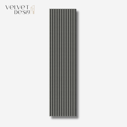 Set 6 produse - Riflaj decorativ ArcoLine, panou acustic din lamele rotunjite MDF cu furnir natural si baza fetru PET, culoare Gri Nordic, 2400 x 600 x 21 mm, 1.44 mp suprafata acoperita, atenuare zgomot 80% (NRC 0.8), Velvet Design