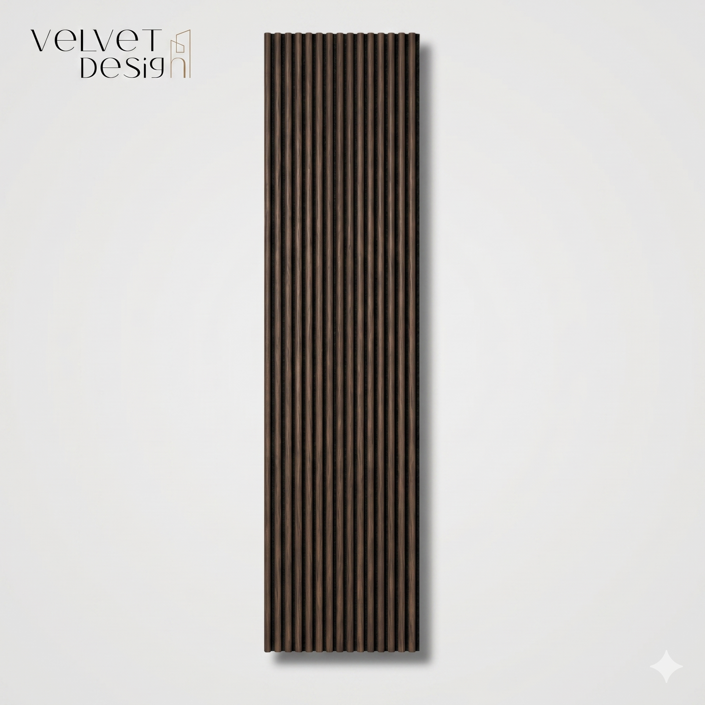 Riflaj decorativ ArcoLine, panou acustic din lamele rotunjite MDF cu furnir natural si baza fetru PET, culoare Wenge Royal, 2400 x 600 x 21 mm, 1.44 mp suprafata acoperita, atenuare zgomot 80% (NRC 0.8), Velvet Design