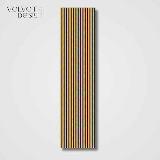 Riflaj decorativ ArcoLine, panou acustic din lamele rotunjite MDF cu furnir natural si baza fetru PET, culoare Stejar Royal, 2400 x 600 x 21 mm, 1.44 mp suprafata acoperita, atenuare zgomot 80% (NRC 0.8), Velvet Design