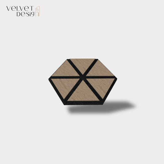 Set 6 produse - Riflaj decorativ modular 3D, panou acustic hexagonal din MDF cu furnir natural, culoare Nuc Satinat, 300x260x18mm, atenuare zgomot 80% (NRC 0.8), Velvet Design