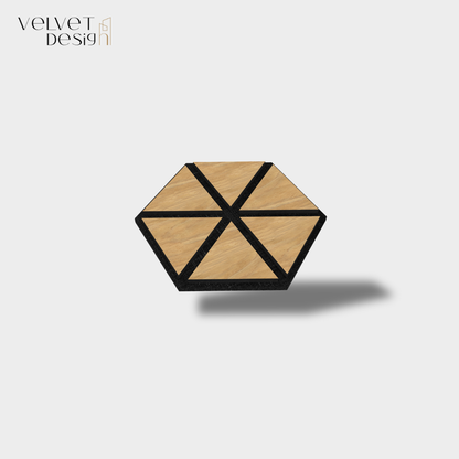 Riflaj decorativ modular 3D, panou acustic hexagonal din MDF cu furnir natural, culoare Stejat Natural, 300x260x18mm, atenuare zgomot 80% (NRC 0.8), Velvet Design)