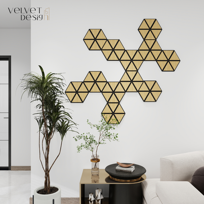 Riflaj decorativ modular 3D, panou acustic hexagonal din MDF cu furnir natural, culoare Stejat Natural, 300x260x18mm, atenuare zgomot 80% (NRC 0.8), Velvet Design)