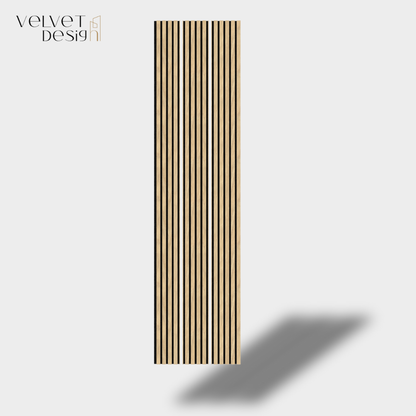 Riflaj decorativ LED Line, panou acustic din lamele MDF cu furnir natural, 2 lamele semitransparente pentru iluminare LED si baza fetru PET, culoare Stejar Royal, 2400 x 600 x 21 mm, 1.44 mp suprafata acoperita, atenuare zgomot 80% (NRC 0.8)