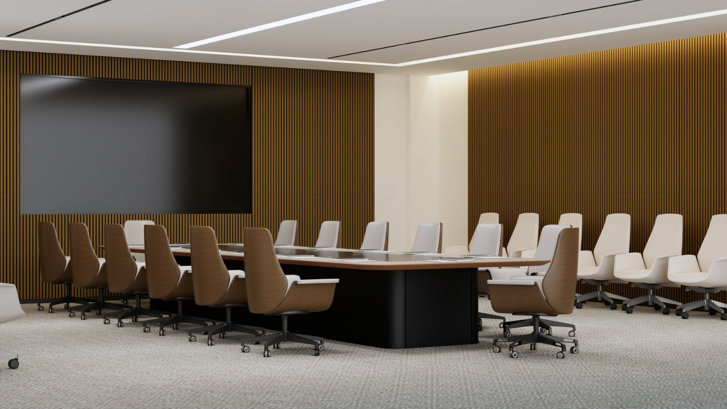 Riflaj decorativ Pro Line, panou acustic din lamele MDF si fetru PET, culoare Nuc auriu, 1200 x 360 x 14 mm, 0.43 mp suprafata acoperita, atenuare zgomot 80% (NRC 0.8), Velvet Design