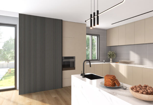 Riflaj decorativ tip panou acustic, MDF, gri
